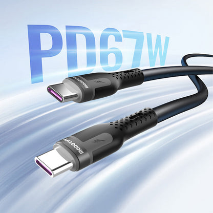 67 Watt Type-C to Type-C charging cable, made of silicone material, black.