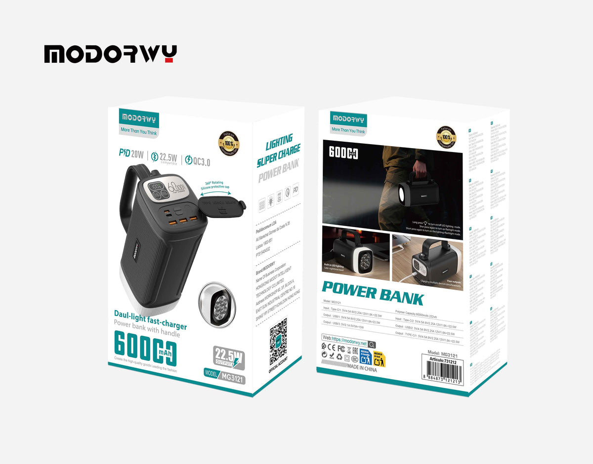 60000mAh, Dual Lights, 22.5W Fast Charge Power Bank MG3121