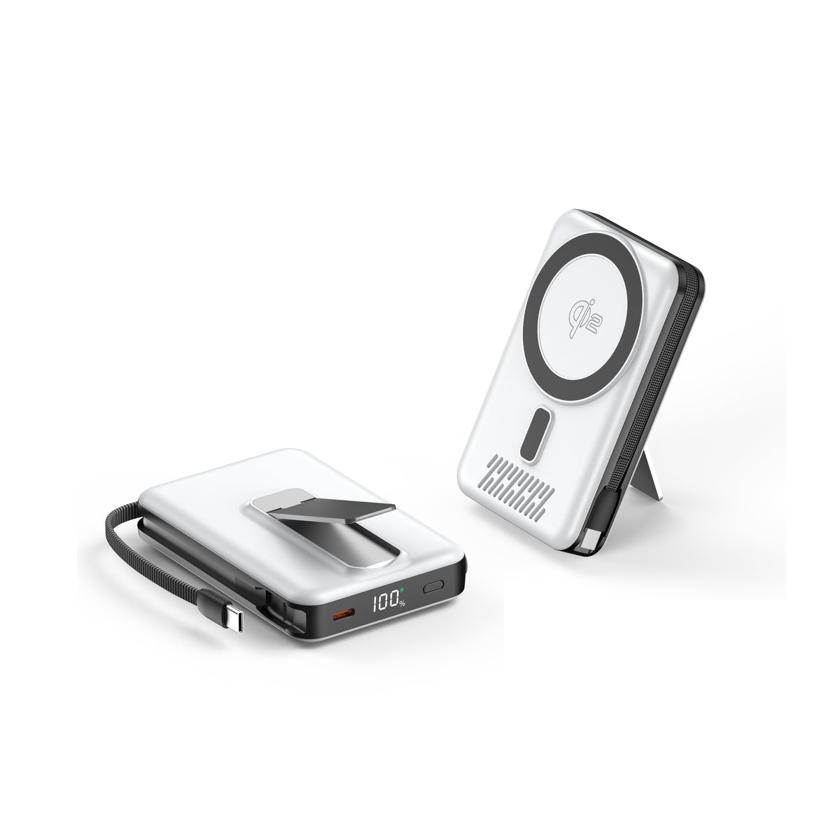 22.5W Fast Charging Qi2 compatible Magnetic Power Bank with Built-in Phone Holder