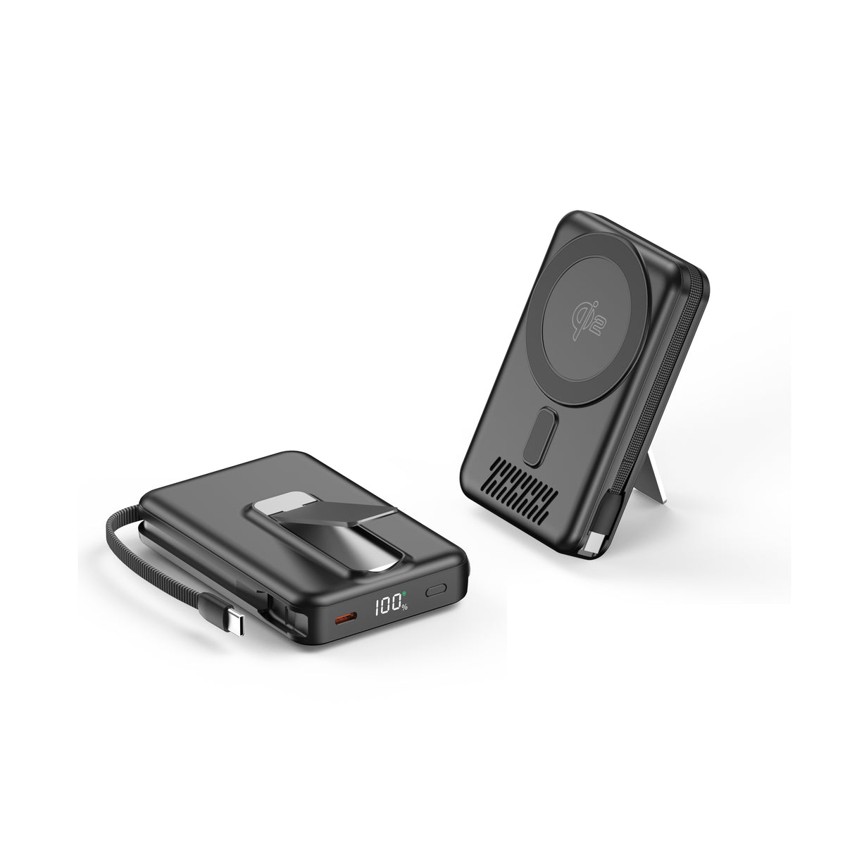 22.5W Fast Charging Qi2 compatible Magnetic Power Bank with Built-in Phone Holder